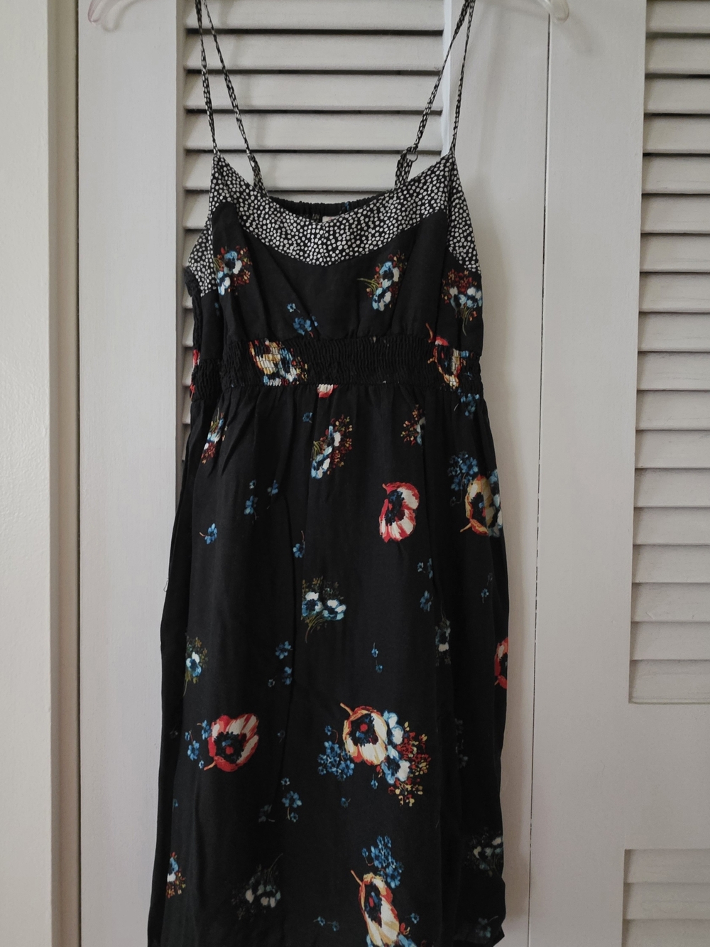 Xhilaration Black Strapless Floral Sun Dress with Blue and Red Accents
